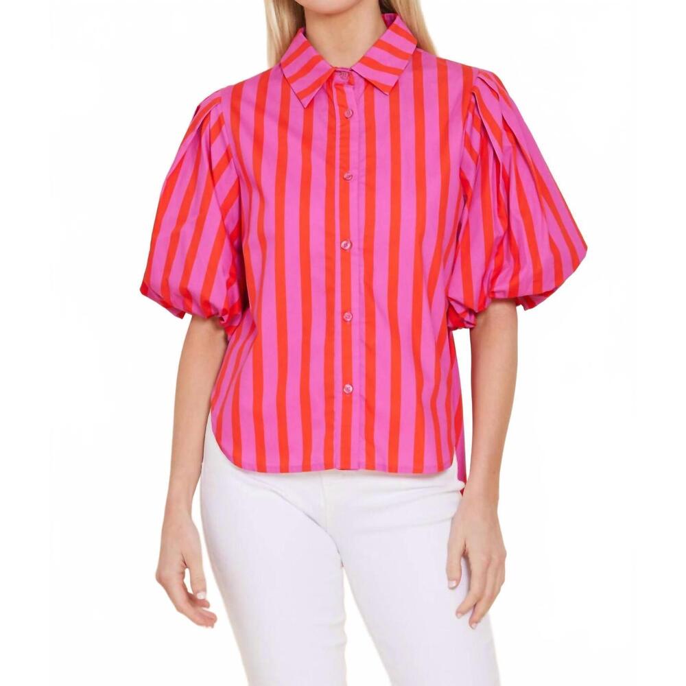 NEW DOLCE CABO poplin puff shoulder top in pink red